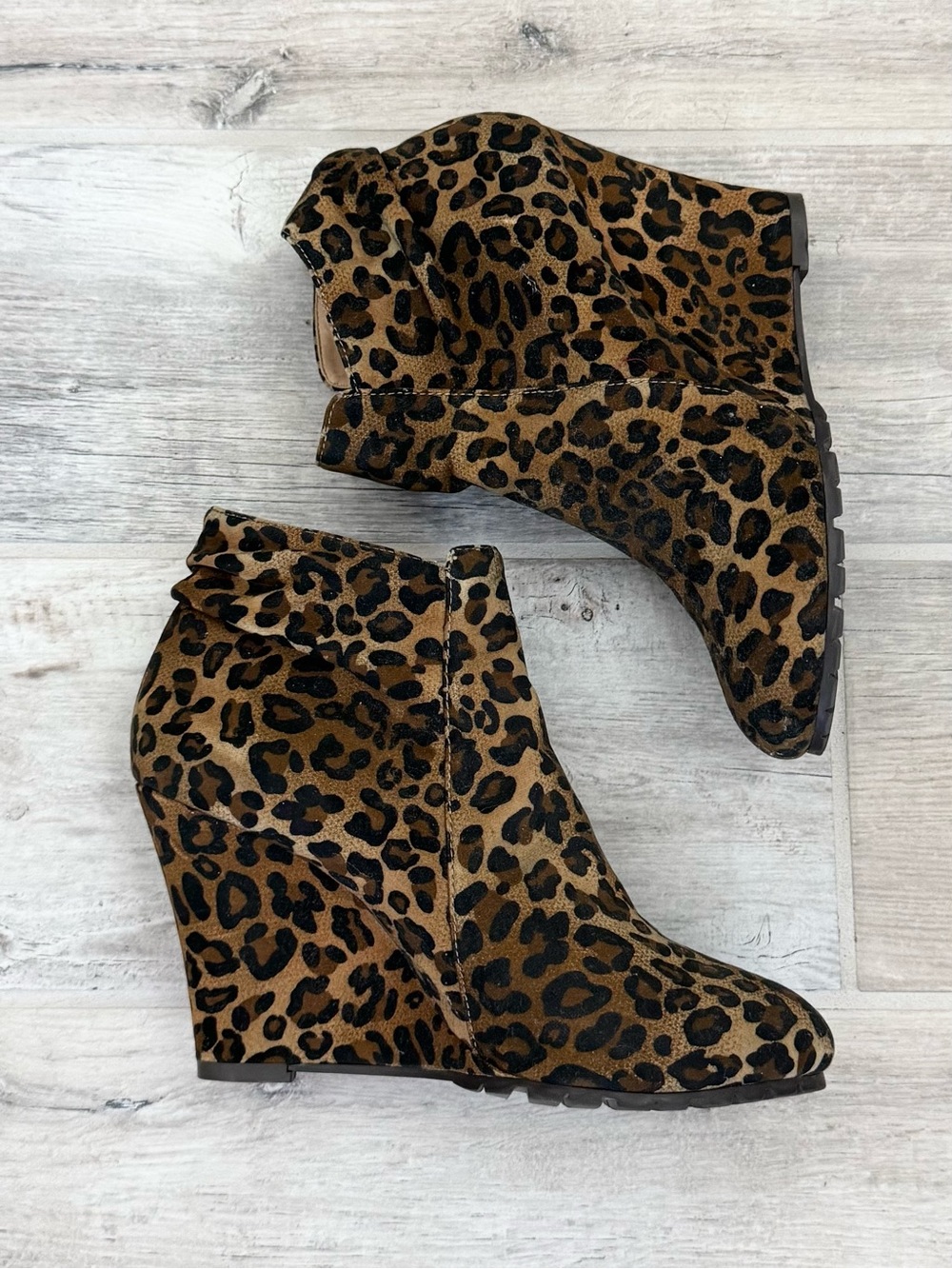 Nicole Miller Leopard Wedge Ankle Boots